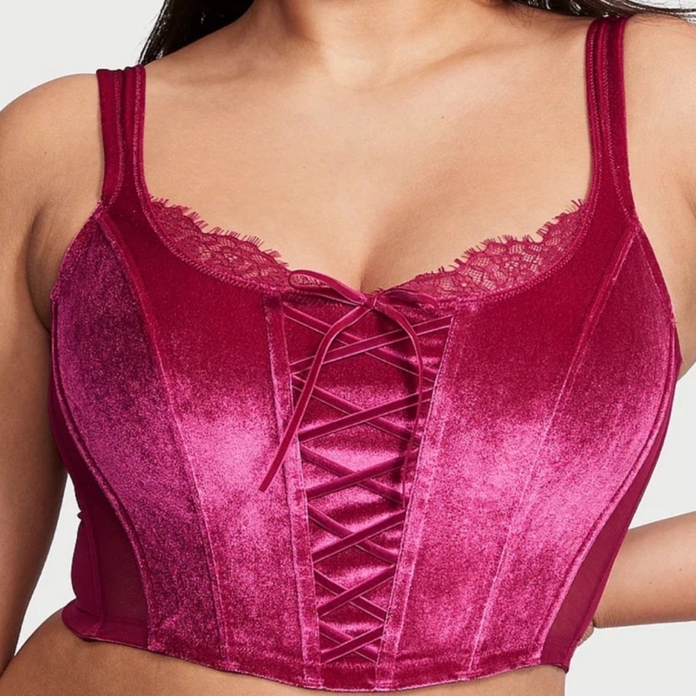 Victoria's Secret Velvet Lace-Up Crop Top - Deep Pink